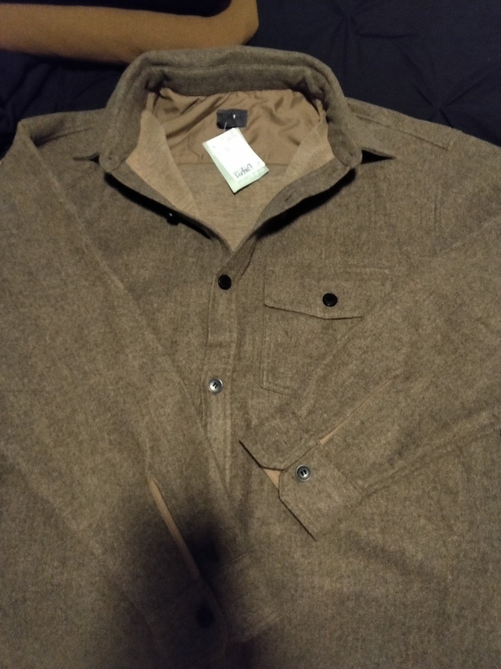 H&M Men’s Brown Button Front Lined Wool Blend Shacket Jacket w/ Pockets, XXL
